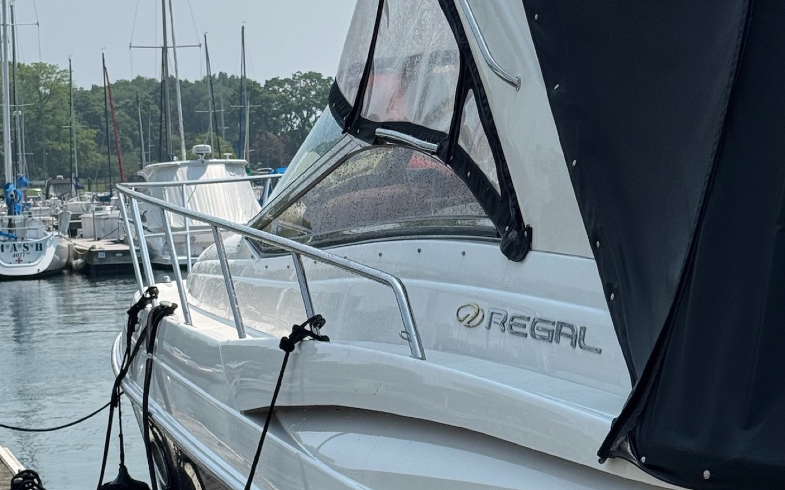 Same boat after detailing, restored to a glossy finish