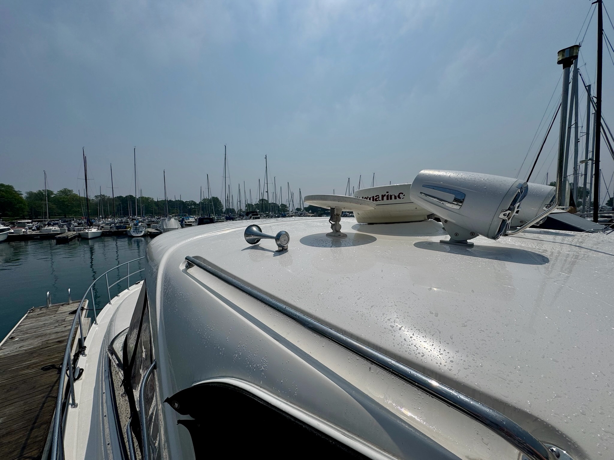 Clean motor yacht deck at marina